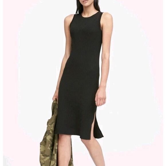 Banana Republic Dresses & Skirts - NWT Banana Republic Ribbed Knit Sheath Sweater Dress Black Slit Midi Fall '18 XL